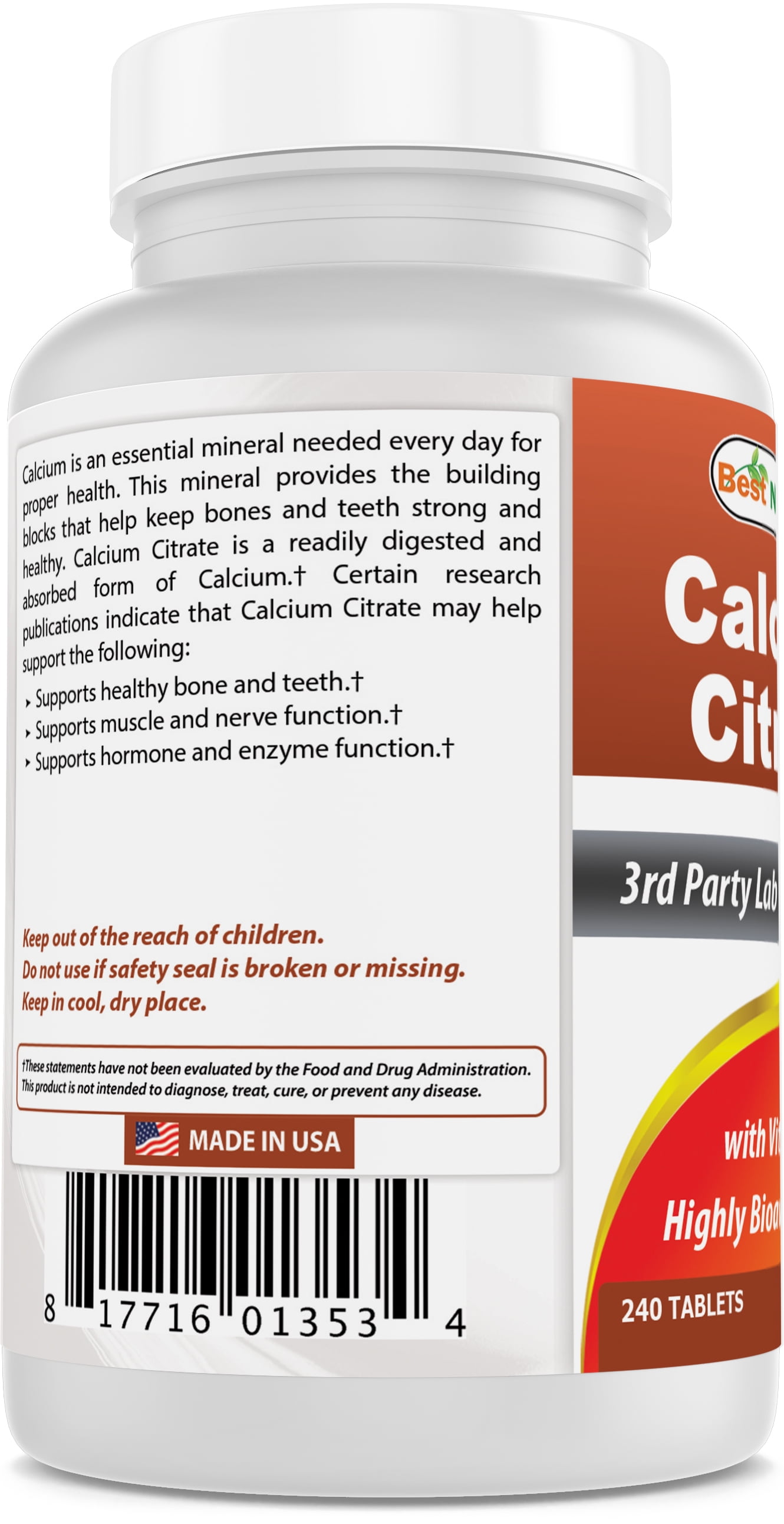 2 Pack Best Naturals Calcium Citrate with Vitamin D-3 240 Tablets