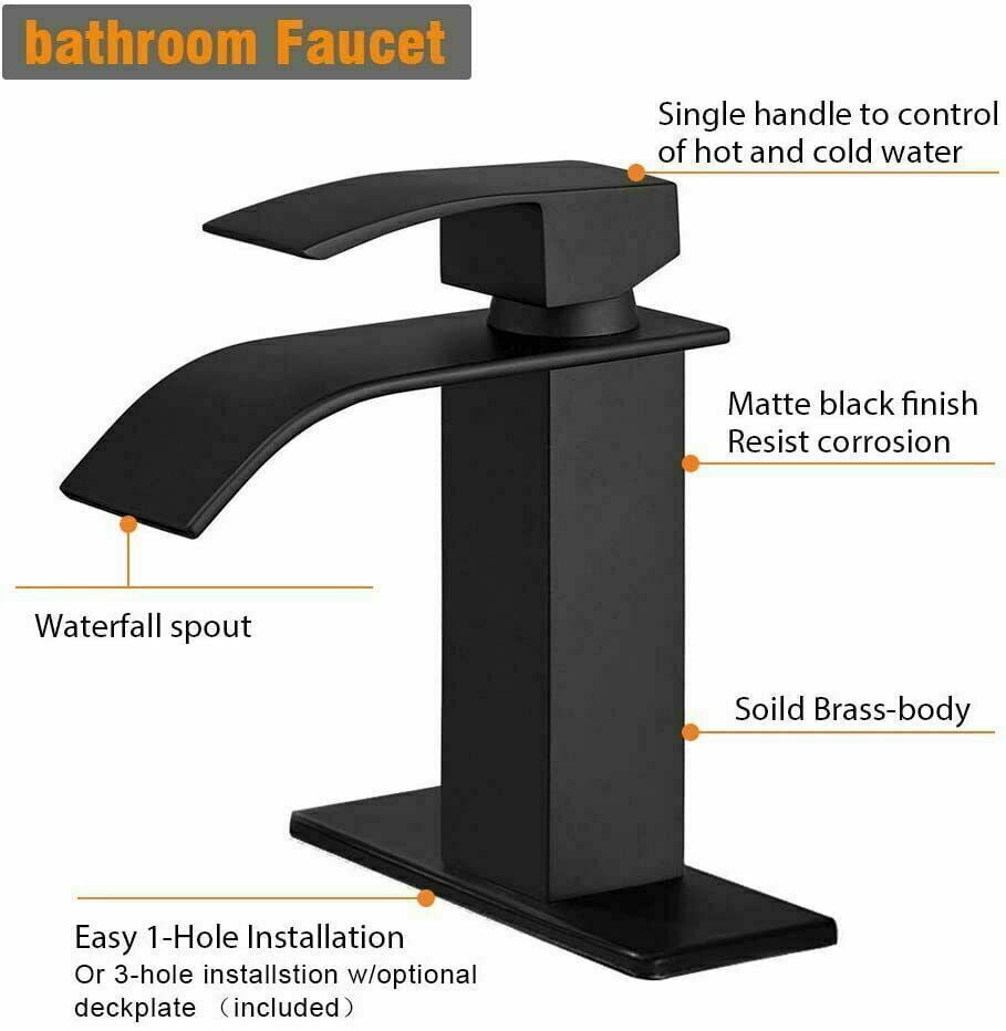 Zovajonia Single Handle Bathroom Vanity Sink Lavatory Faucet with Deck Plate Matte Black