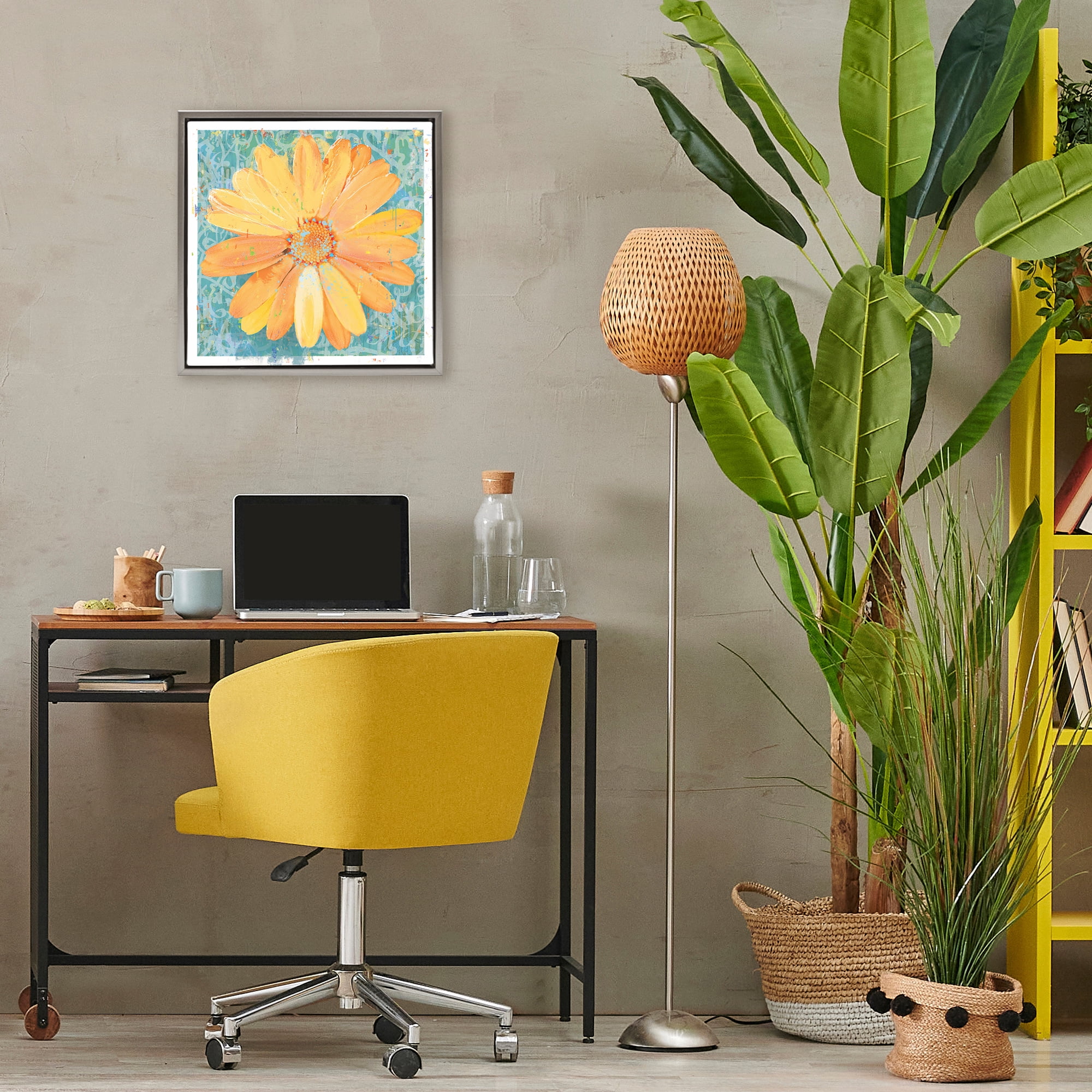 Stupell Industries Urban Daisy over Graffiti Gray Framed Floater Canvas Wall Art, design by Porter Hastings