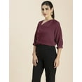 thumbnail image 5 of Moomaya Womens Diagonal Collar Solid Top, Long Sleeves Stylish Formal Top, 5 of 8