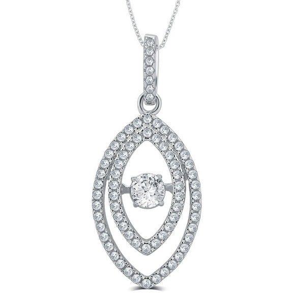 1/4 Carat T.G.W. White Round-Cut CZ and Dancing Swarovski Crystal Sterling Silver Marquise Fashion Pendant, 18" Chain