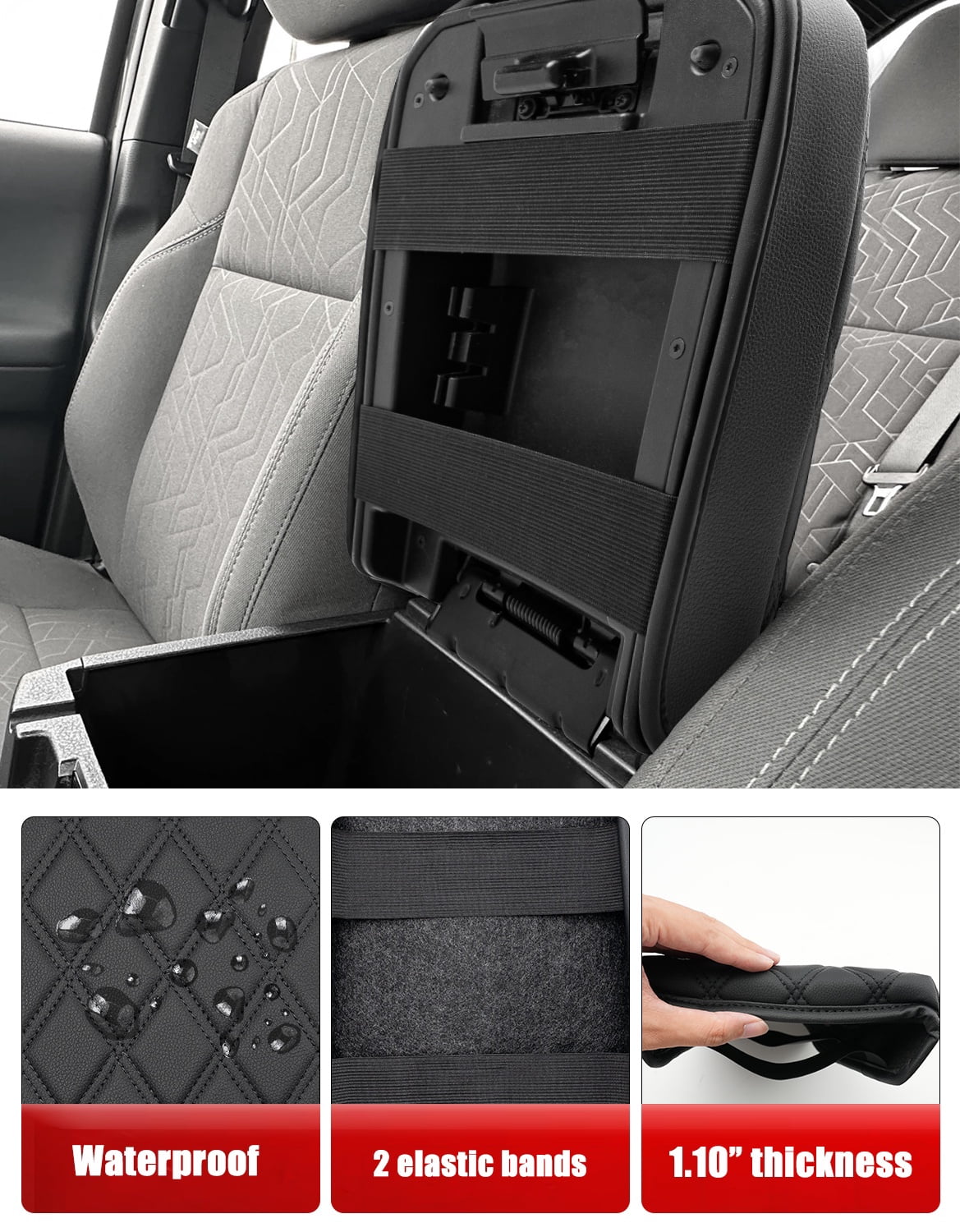 KBH Center Console Cover for Toyota Tacoma Accessories 2016-2023, Leather Middle Console Lid Armrest Cover for Car Interior, Black
