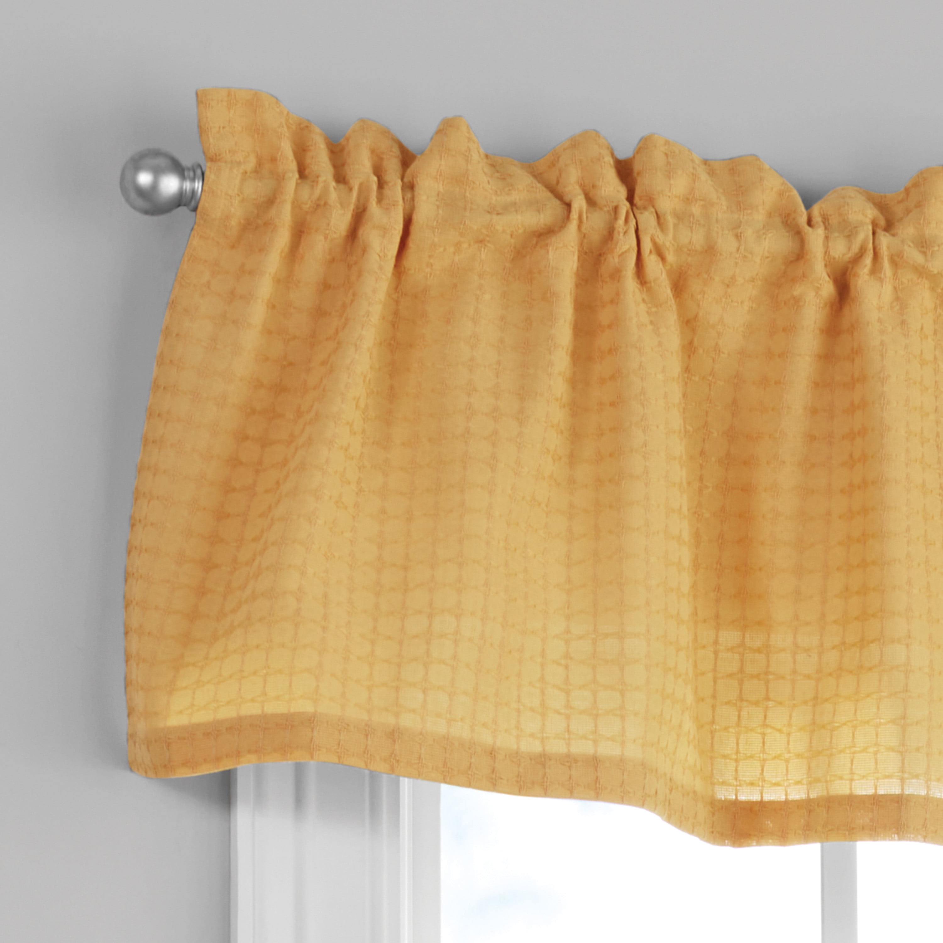 Mainstays Waffle Weave Tiers and Valance Set, 3 Pieces, Golden Curry, 56 in W x 36 in L