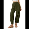 thumbnail image 3 of Pantalones Anchos y Holgados para Mujer, Estilo Palazzo Harén, Informales, con Cintura Elástica y Bolsillos. Verde L, 3 of 8