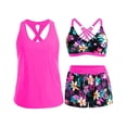 thumbnail image 2 of OIOLOYJM 3 Piece Tankini Swimsuits for Women Tummy Control Bathing Suits Swim Tank Top with Bra Shorts Summer Beach Vacation Cooling Comfortable Swimwear Basic Purple L, 2 of 5