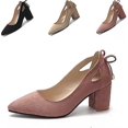 thumbnail image 1 of Chaussures à Talons Blocs pour Femmes Bout Fermé en Daim Talons de Mariage, 1 of 1
