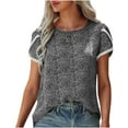 thumbnail image 2 of Oalirro Women's Casual Round Neck Short Sleeve Lace Panel Pullover T-shirt Top, 2 of 9