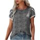 thumbnail image 1 of Moda mujer Casual impresión cuello redondo jerseys manga corta blusa camiseta Tops Pompotops  hfajkhk127556, 1 of 9