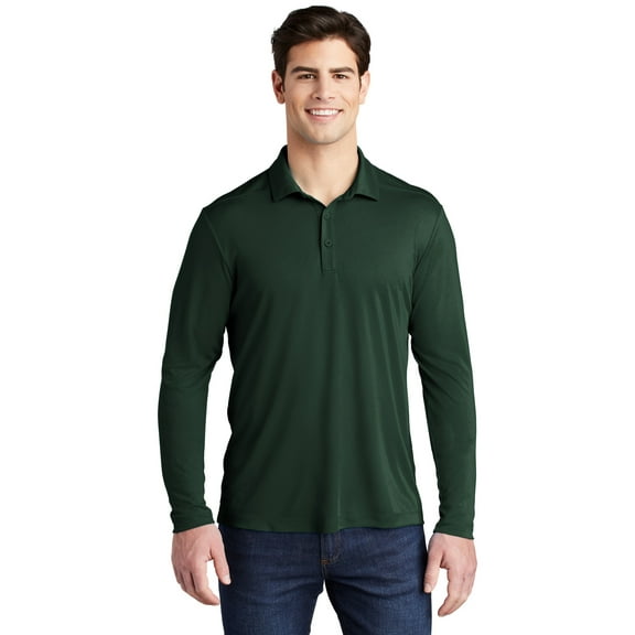 Sport Tek Adult Male Men Plain Long Sleeves Polo Forest Green X-Small