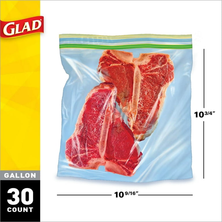 Glad Zipper Food Storage Gallon Bags, 30 Count