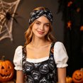 thumbnail image 2 of Women's Halloween Pumpkin Print Headband, Wide Knotted Hair Band with Gothic Jack O Lantern Pattern, Fashion Head Wrap for Halloween Party Costume Accessories, 2 of 5