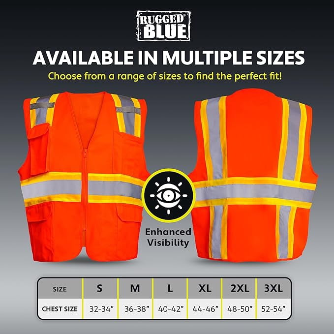 Type R Class 2 High-Vis Two-Tone Surveyor Safety Vest for Men | ANSI Certified Reflective Mens Safety Vest for Construction & Municipal Work | Durable Polyester Tricot, 11 Pockets, Mic Tabs, HVO-S