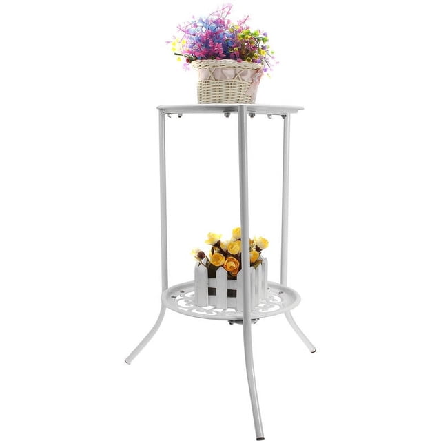 Estante de esquina para plantas de 2 niveles resistente a la intemperie, metal de alta resistencia sin formaldehído que admite varias plantas, base antideslizante que mantiene el soporte estable en