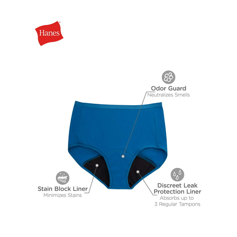 Hanes Women's Comfort, Period Moderate Leak Protection Brief Underwear, 3  Pack