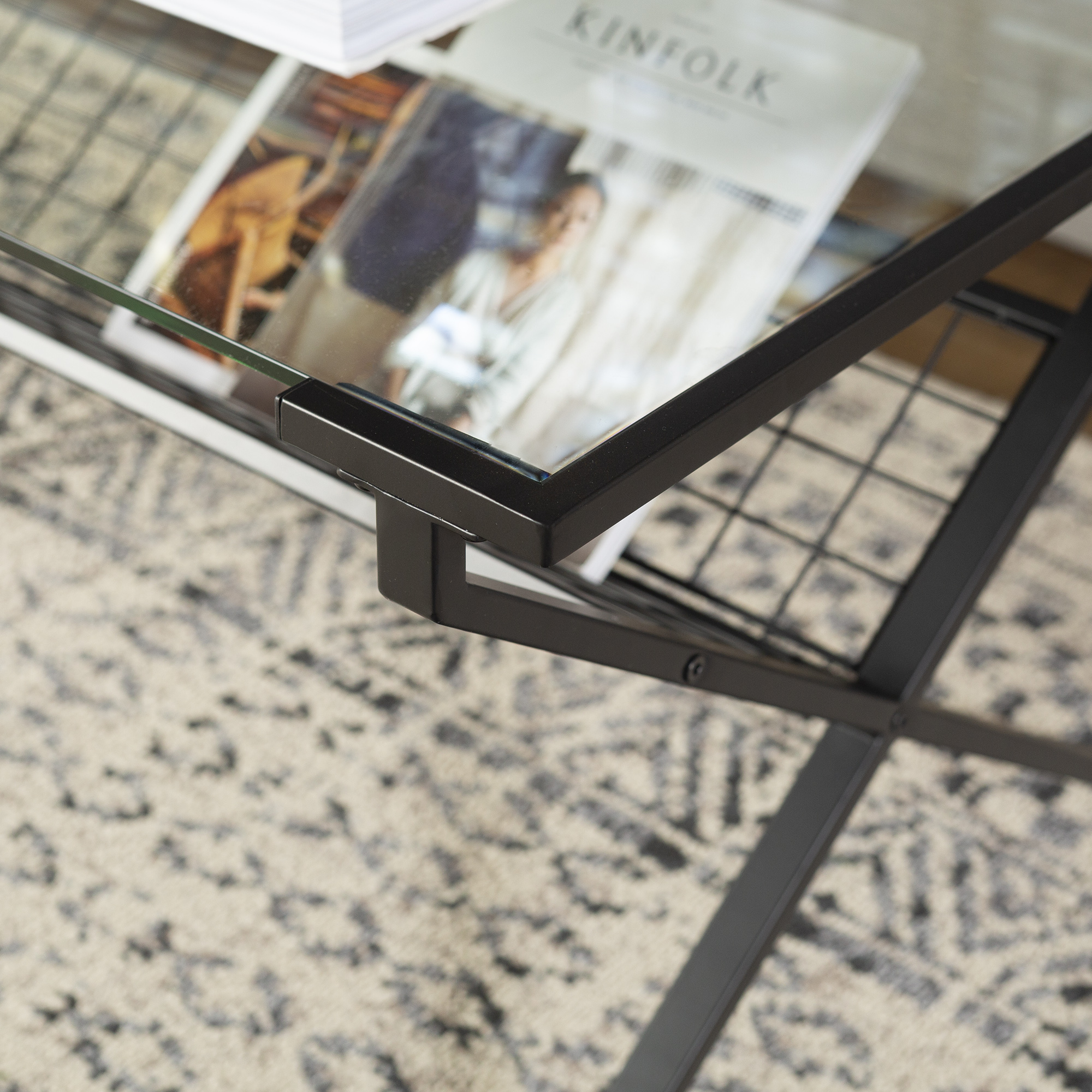 Elaine Metal & Glass with Magazine Holder Coffee Table by Chateau Lyon