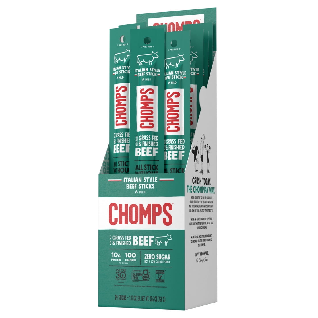 Chomps Italian Style Beef Jerky Snack Sticks, 10g of Protein (24 Count 1.15oz Sticks)