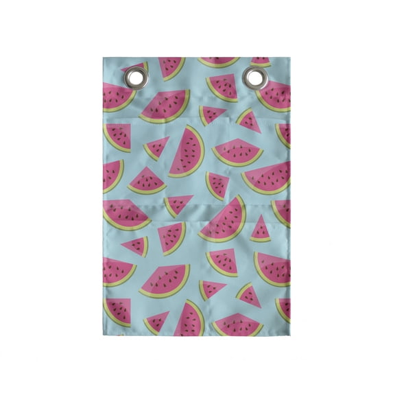 Watermelon Hanging Pocket Organizer, Fresh Summer Fruit Repetitive Delicious Cartoon Pattern, Printed Polyester Storage Bag with Pockets, 14" x 20", Avocado Green Pink