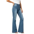 thumbnail image 2 of Karymi Women's Pants High Waist Multi Button Flare Jeans, Button Fly Belt Loops Full Length Bootcut Denim Trousers, Square Patch Front Pockets Jean Shorts, 2 of 6