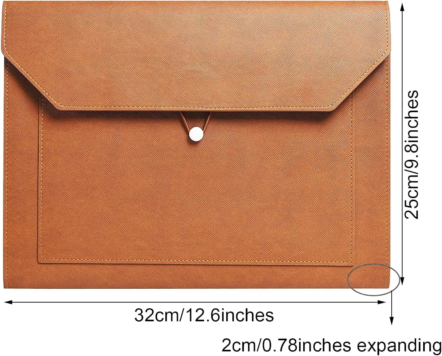 PU Leather A4 File Folder 2 Pockets Portfolio Envelope with Elastic String 3/4 Inch Expansion，Brown
