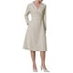 thumbnail image 2 of Vestido midi plisado de mujer con solapa de pico y mangas largas en color beige, 2 of 5
