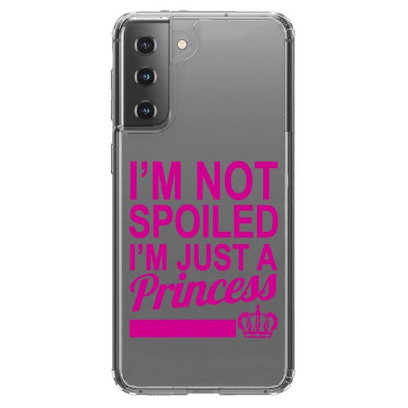 DistinctInk Clear Shockproof Hybrid Case for Galaxy S21 5G (6.2" Screen) - TPU Bumper Acrylic Back Tempered Glass Screen Protector - I'm Not Spoiled I'm Just a Princess