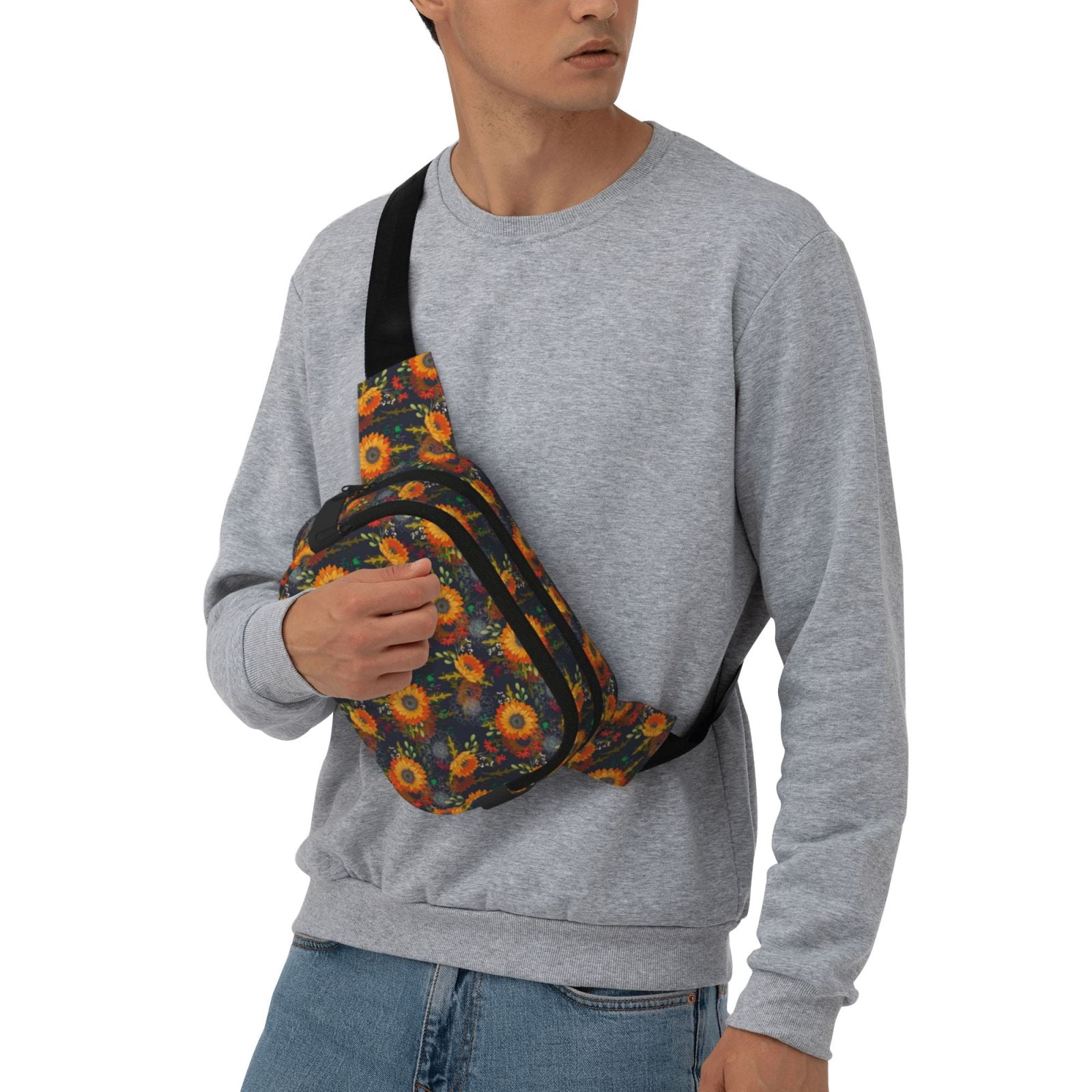 Picia Sunflowers Print Square Double-Layer Waist Bag Mini Adjustable Waist Belt Bag Exercise Running Travel Hiking