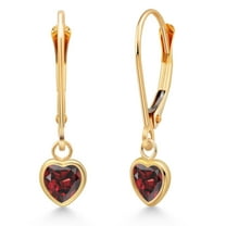 Gem Stone King 14K Yellow Gold Red Garnet Drop Dangle Leverback Earrings for Women (1.20 Cttw, Gemstone January Birthstone, Heart Shape 5MM)