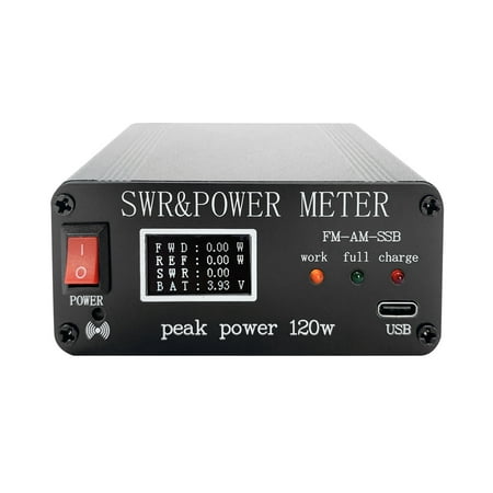 

Andoer 1.8MHz-50MHz 0.5W-120W SWR HF Short Waves Standing Waves Meter Power Meter AM CW SSB Portable SWR with OLED Display Screen Aluminum Housing
