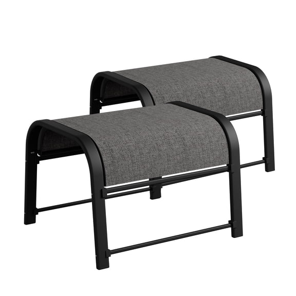 Outdoor Footstool Ottoman with Sturdy Metal Frame & Breathable Textilene Fabric Portable Footrest for Patio,Lawn,Garden,Poolside,Balcony,Camping,Porch(2,black)