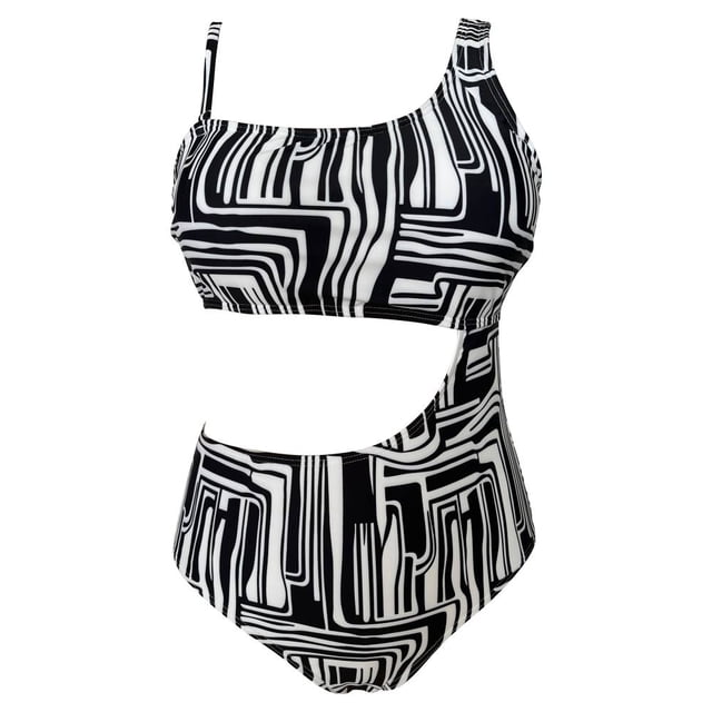 Traje de Baño Ocean Pacific para Mujer Completo Asimetrico en Tirantes, Cuello Redondo, Estampado Figuras Multicolor Talla G