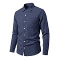 thumbnail image 4 of Dwelliawo Men's Linen Shirts Casual Button Down Long Sleeve Shirt Solid Spread Collar Summer Beach Shirts with Pocket Navy XL, 4 of 5