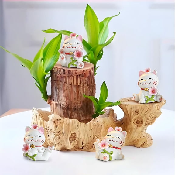 Gecau Brazilian Wood Plant Cute Cats Brazilian Wood Plant Money Tree Home Living Room Decoration Home Gadgets B Resin up to 30% Off