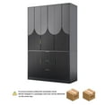 thumbnail image 3 of TOKSOM 47.2" Black 3-Door Wardrobe Closet with 2 Hanging Rods & 3 Drawers, Freestanding Clothes Organizer with 2 Storage Cabinets, Modern Wooden Armoire for Bedroom, Apartment, Dorm, 3 of 12