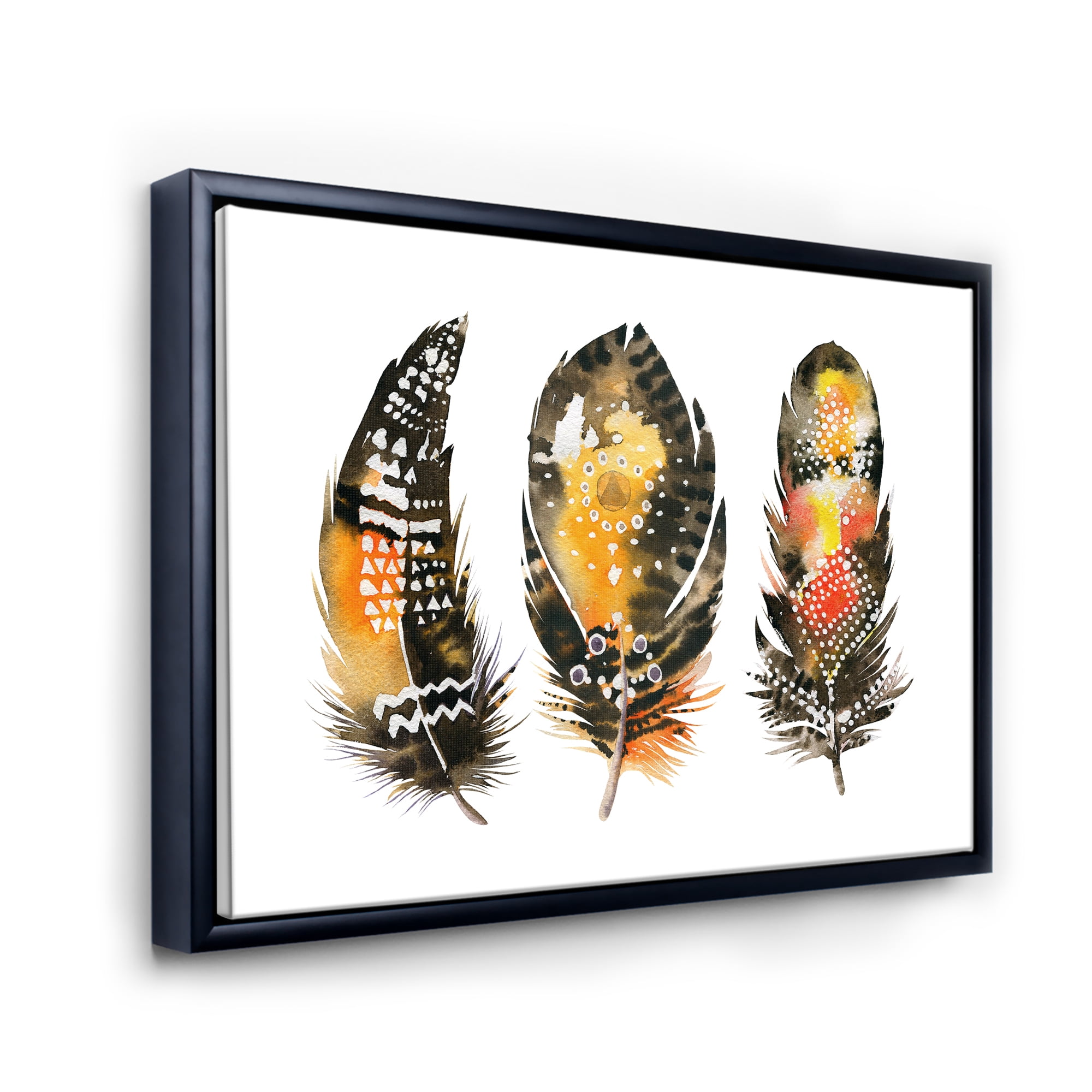 Designart 'Ethnic Boho Art Orange Feathers' Bohemian & Eclectic Framed Canvas Wall Art Print