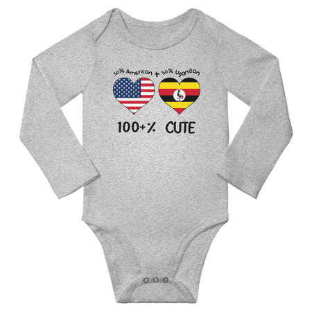 

50% American + 50% Ugandan = 100+% Cute Baby Long Slevve Bodysuit Outfits (Gray 18-24 Months)