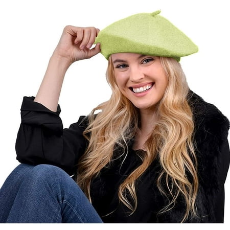 Parquet Solid color French Wool Beret classic French, casual and chic Lightweight Lime