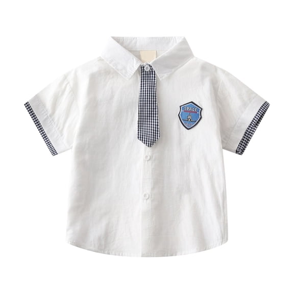 CONZONE Toddler Baby Boys School Uniform Polo Shirts Casual Plane Graphic Short Sleeve Buttons T-Shirt for Boys Lapel Lightweight Loose Fit Kids Spring Summer Tops