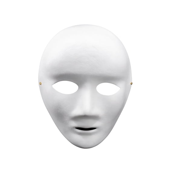 Blank Paper Pulp Halloween Mask, 9 Inch Unpainted Craft Masquerade Mask for Diy Customization, Plain White Accessory, 1 Pack