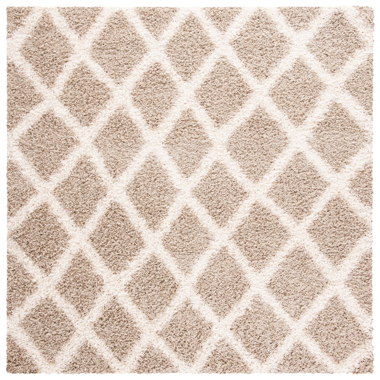 SAFAVIEH Layla Geometric Plush Shag Area Rug, Beige/Ivory, 3' x 5'