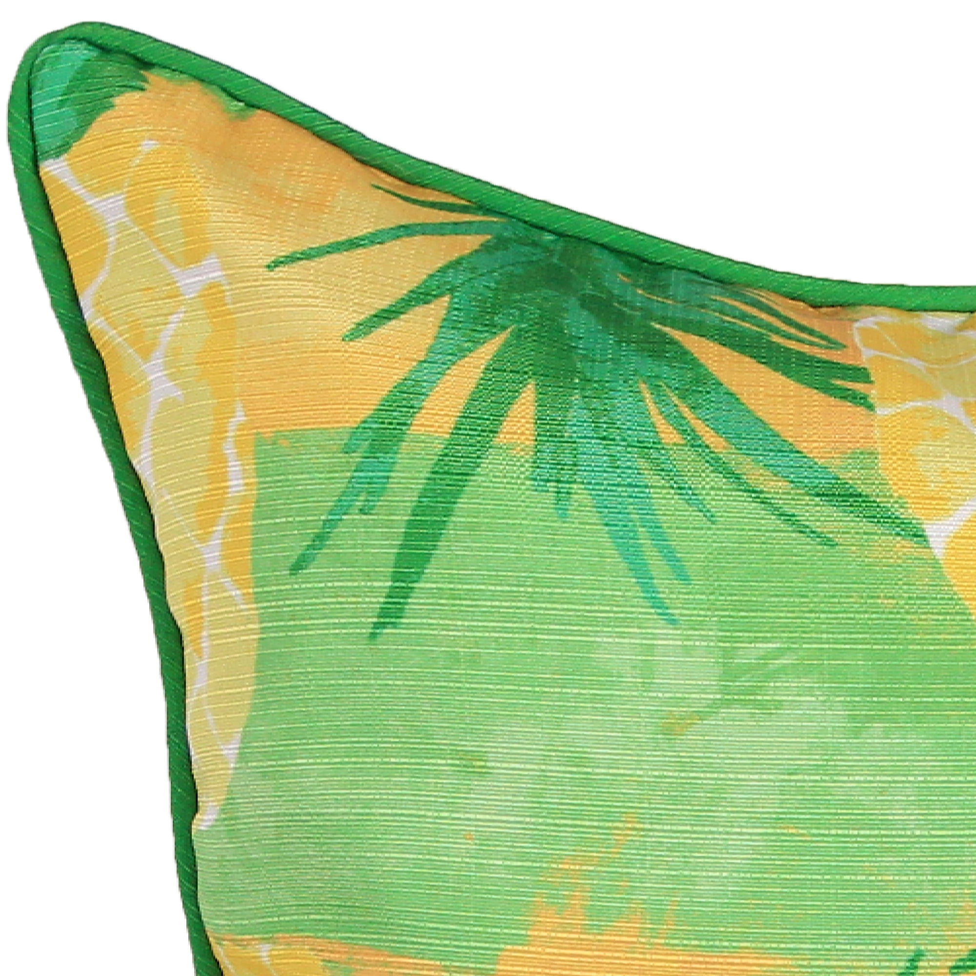 Jordan Manufacturing 18" x 18" Yellow and Green Pineapple Fruit Square Decorative Throw Pillow with Welt and Embroidery Accent