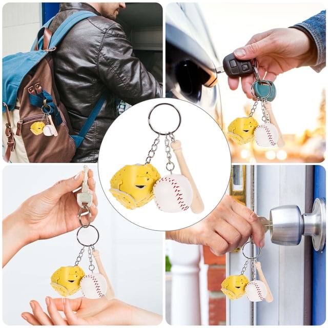 HONITANO 2Pcs Yellow Baseball Keychains for Bags and Backpacks with Energetic Detailed Craft