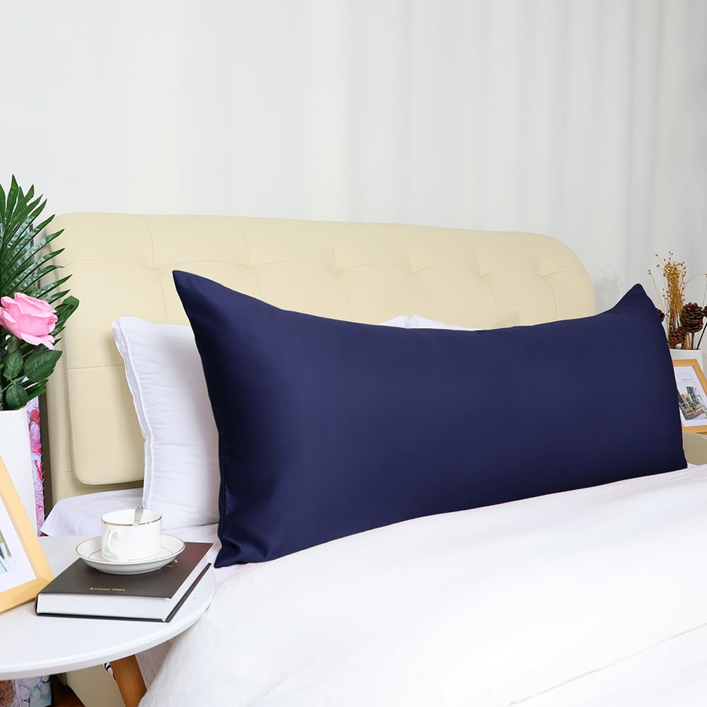 Unique Bargains SilkySoft Silk Satin Pillowcases with Zipper, 21"x 48" Long Pillow Case, Navy