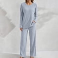 thumbnail image 2 of KICILVS Lounge Sets for Women Ribbed Knit Long Sleeve Top and Wide Leg Pants Set Casual Matching Pajama for Fall Travel Outfit, 2 of 9