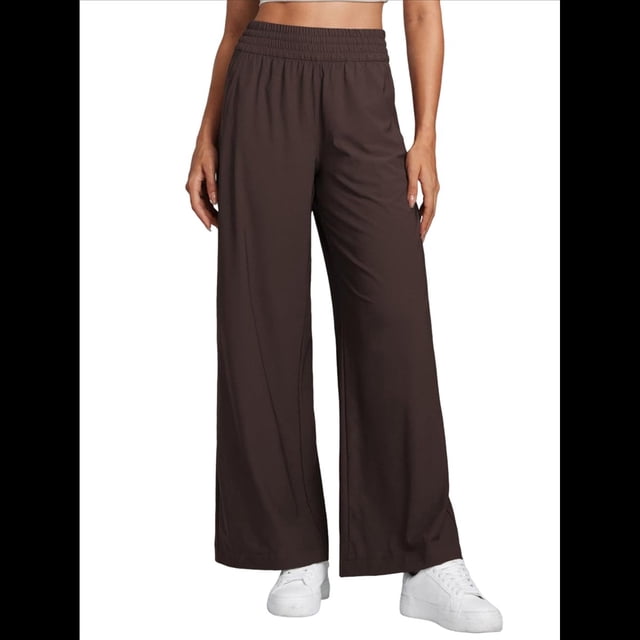 Pantalones Deportivos Casuales, Cómodos, de Cintura Alta y Pierna para Mujer, con Bolsillos y Sueltos. Marrón Oscuro S