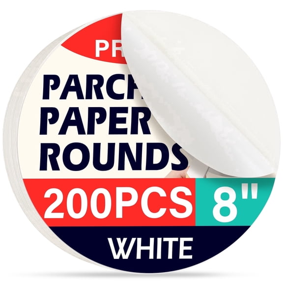 ReLuien 8 inch Parchment Paper Rounds,200Pcs Precut Baking Paper Sheets,Non-Stick Parchment Rounds for Baking Bread,Cake,Cookie and More