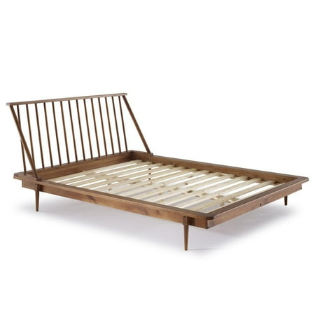 Walker Edison Mid-Century Pine Wood Platform Bed  Queen  Caramel