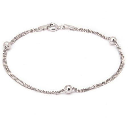 Italian Sterling Silver 3-Strand Cuban Chain with Ball Bracelet, 7.5