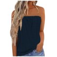 thumbnail image 2 of Otntypg Women's Crochet Tube Tops Cute Summer Solid Color Bandeau Tank Casual Strapless Blouse Off The Shoulder Tunic Shirts Navy#01 S, 2 of 6