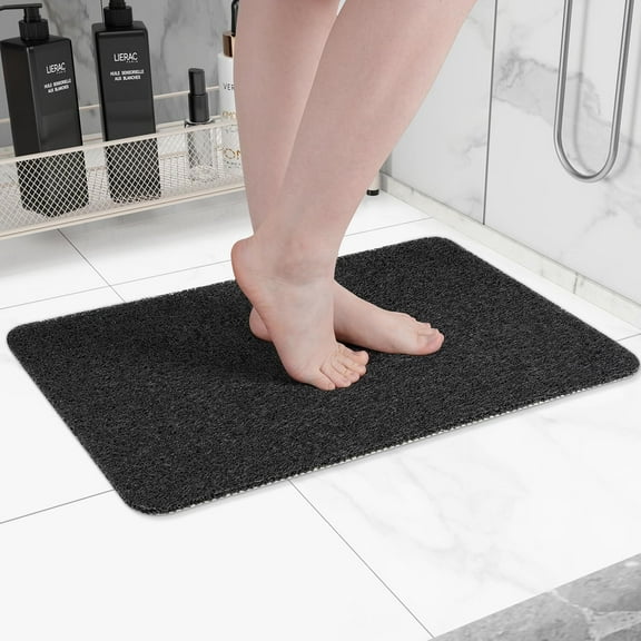 GoXteam Non-Slip Bathtub Mat, 16 x 24inch, Shower Mats for Bath Tub, PVC Loofah Bathroom Mats for Wet Areas, Quick Drying Foot Scrubber Mat, Black