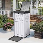 Uforic 31 Gallon Large Outdoor Trash Bin, Waterproof Resin Garbage Can with Lid & Drip Tray, Waste Container,for Porch, Backyard, White
